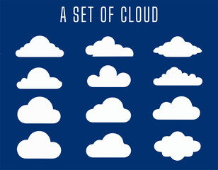 Abstract White Cloud Set – Isolated Cloudy Shapes on a Blue Background Vector