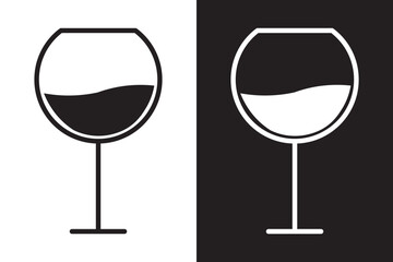 Two glasses of champagne or wine icons.  Alcohol and cocktail drink menu. Champagne glasses make cheers. Celebration, party, holiday symbol. Wine glass symbol vector icon.