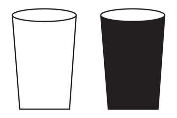 Water glass icon set in black color on white background. Full and empty glass of water flat icon set. Glass with water isolated set. Drinking water glass icon. Drink glass icon collection in color. 
