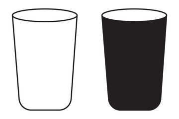 Water glass icon set in black color on white background. Full and empty glass of water flat icon set. Glass with water isolated set. Drinking water glass icon. Drink glass icon collection in color. 