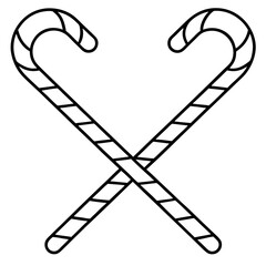 Candy cane crossed in heart shape line art vector illustration 