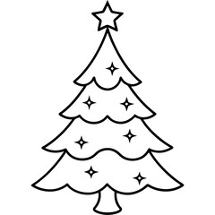 Christmas tree outline line art vector illustration 