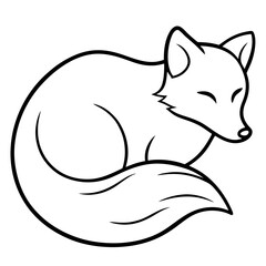 Fox curled in snow line art vector illustration 
