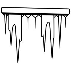 Icicles hanging from rooftop line art vector illustration 