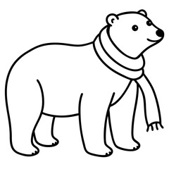 Fototapeta premium Polar bear in scarf line art vector illustration 