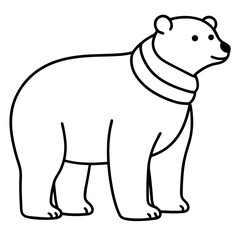 Polar bear in scarf line art vector illustration 