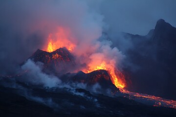 Stunning Large Volcano Hot Lava Gas Eruption  
