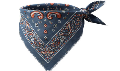 Cowboy bandana. Tied Bandana with Paisley Pattern and Frayed Edges on Black Background