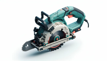 Isolated modern electric saw on white background for product display.