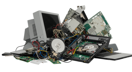 Etrash. Pile of Discarded Electronic Waste Components for Recycling