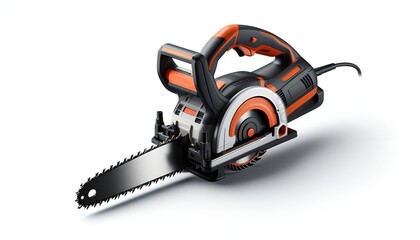 Isolated modern electric saw on white background for product display.