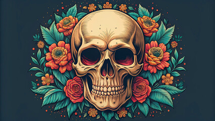 Skull in retro vintage style.