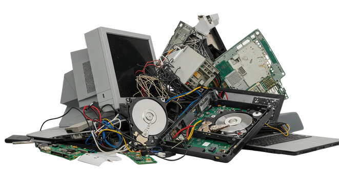 Etrash. Pile of Discarded Electronic Waste Components for Recycling