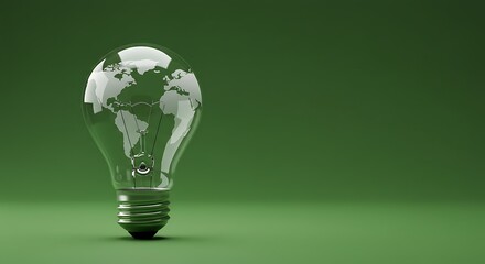 Lightbulb with world map inside on green background