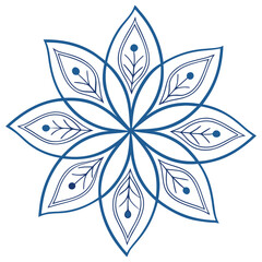 Blue floral mandala with geometric petals and decorative elements