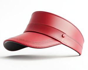 Red visor cap, leather-like