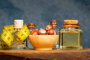 Finfik In a Wooden Plate and Hazelnut Oil in a Bottle