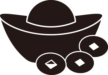 Chinese Gold Ingot Silhouette vector.
Gold Ingot yuanbao Silhouette svg.
Happy Chinese New Year.
Transparent background, SVG file.