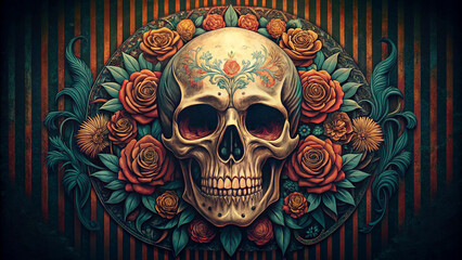 Skull in retro vintage style.