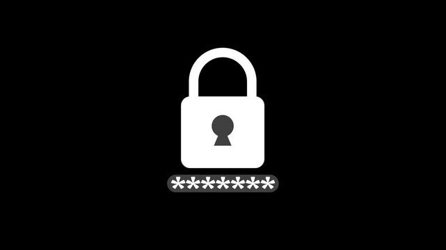 animated password and padlock with transparent background.lock animation isolated on a white background alpha channel. right password unlock animation.