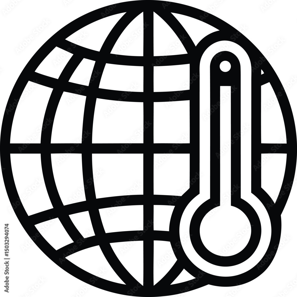 Poster creative globe with a thermometer vector graphics design, globe with a thermometer silhouette and li
