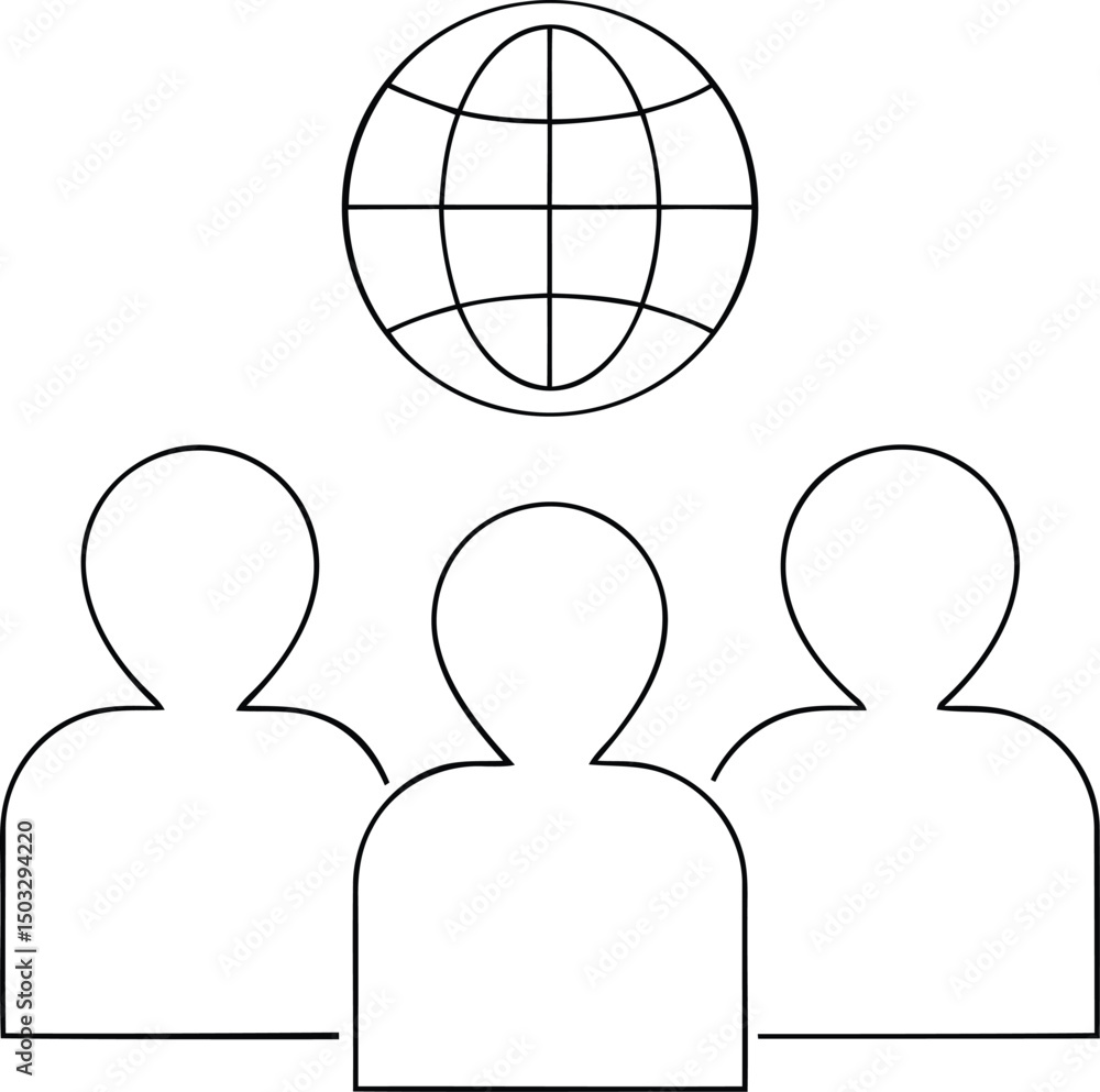 Poster three figures with a globe above them vector icon, three figures with a globe above them silhouette 