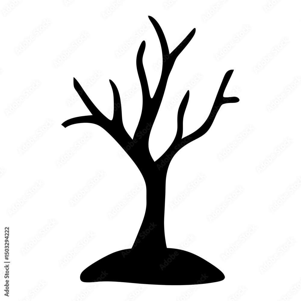 Aufkleber silhouette of a bare tree with branches, black silhouette of a leafless tree with multiple branches 