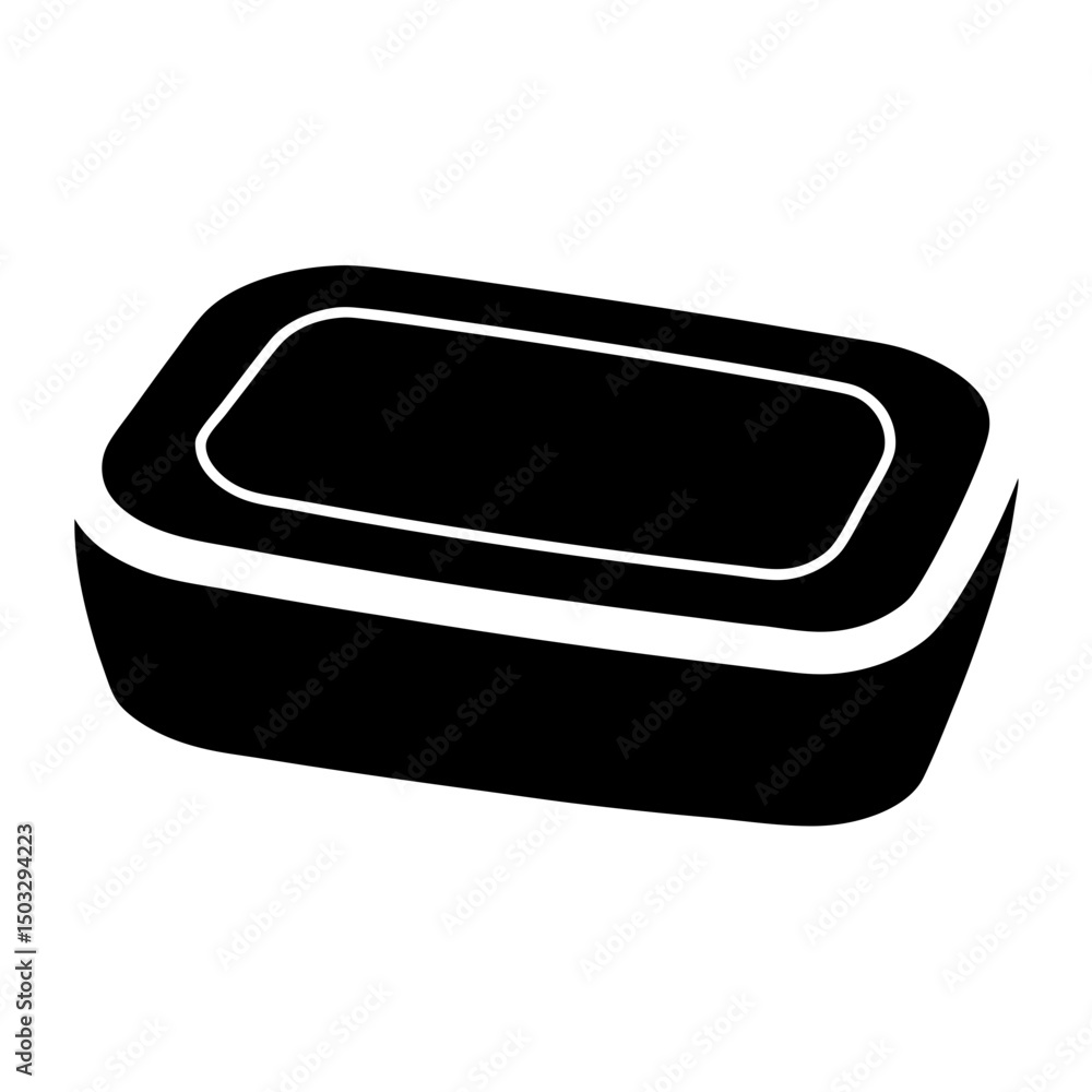 Poster an elevated rectangular solid black container with a white border line