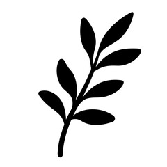 Simple black silhouette of a plant branch with multiple leaves growing off it