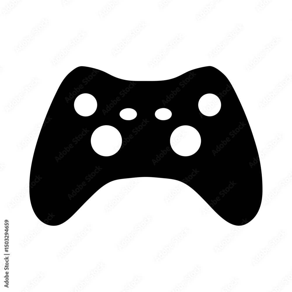 Poster video game controller icon in simple black design on white background