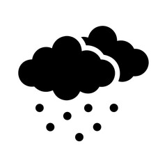 Black and white illustration of snow clouds and falling snowflakes