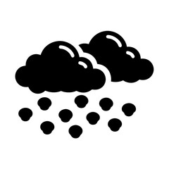 Silhouette of Snow Clouds with Falling Snowflakes, Black silhouette of two clouds with multiple snowflakes falling beneath, symbolizing snowy weather on a white background.
