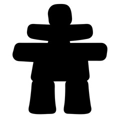 Silhouette of Inukshuk Stone Landmark Sculpture, Black silhouette of an Inukshuk, a traditional stacked stone figure used as a landmark, isolated on a white background.
