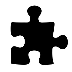 Isolated black jigsaw puzzle piece representing connection and problem solving skills