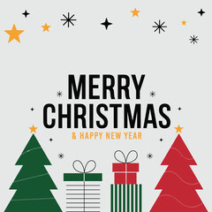 Minimal Merry Christmas Post Card with Christmas Tree