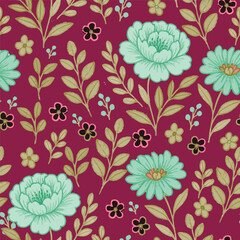 This seamless teal floral fabric features an elegant pattern, perfect for backgrounds, textiles. Ideal for various creative projects.