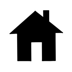 Simple Black House Icon with Chimney, Isolated on a White Background