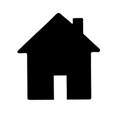 Simple Black House Icon with Chimney, Isolated on a White Background