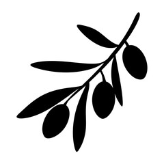 Stylized black olive branch illustration against white background in silhouette format © PixelArtBox