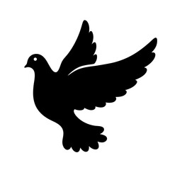 Black silhouette of a dove in flight representing peace and freedom