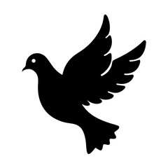 Elegant black silhouette of a dove in flight against a white background