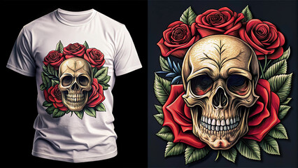 tattoo and t shirt design skull and rose hand drawn premium vector