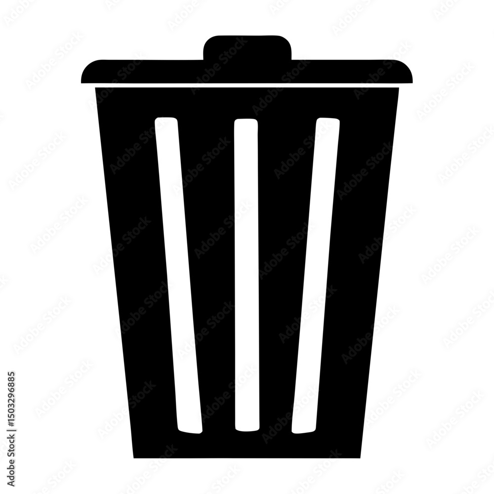 Poster silhouette of a black trash can with a lid used for garbage