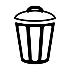 Stylized black and white trash can illustration with a lid on top