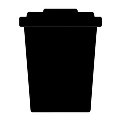 Simple Black Silhouette of a Trash Can with a Lid on a White Background