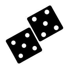 Two black dice with white dots representing numbers on a white background