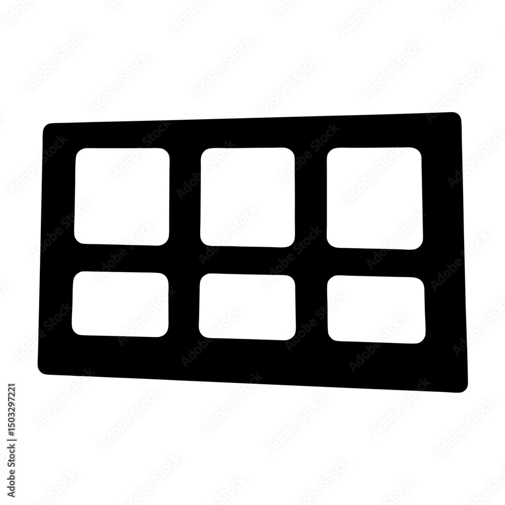 Poster simple black rectangular frame with six white squares inside of it