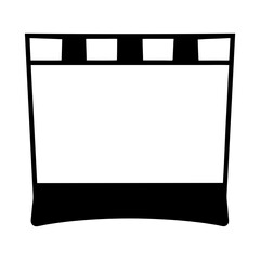 A stylized illustration of a clapperboard, commonly used in film production