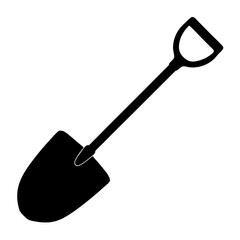 Simple black and white shovel illustration for digging and construction projects