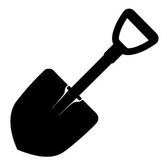 Black silhouette of a garden shovel with a D shaped handle design